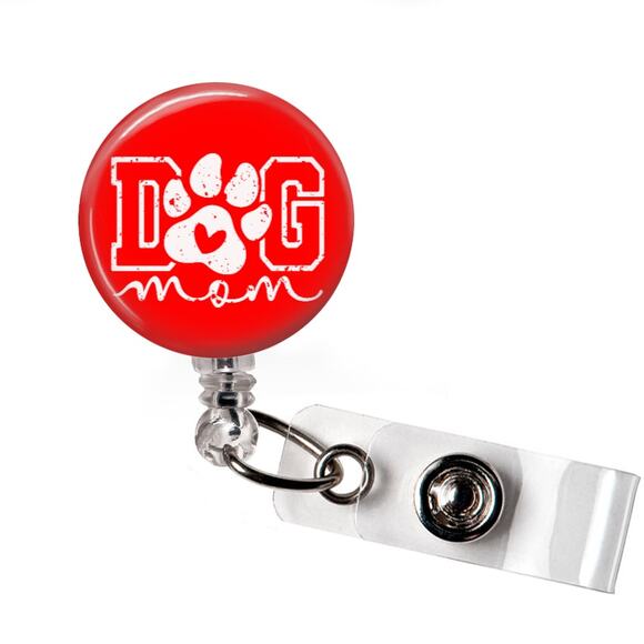 Handmade Accessories - Dog Mom Badge Reel Paw Print Pet Lover Vet Tech ID Holder